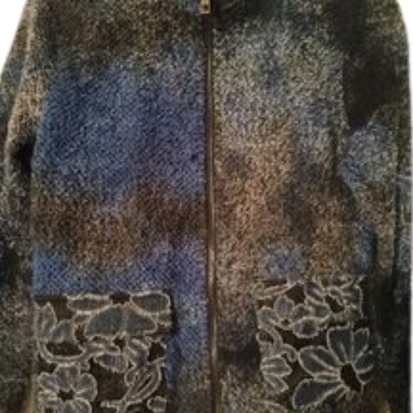 Elena Wang Colorful Textured Fuzzy Knit Zip Up Cardigan Sweater Size XL - Picture 5 of 5
